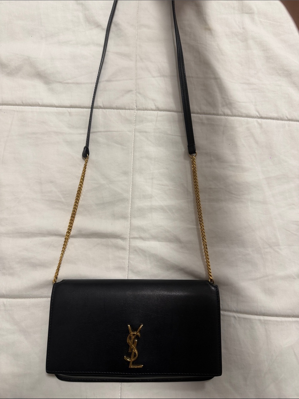Saint Laurent Black Leather Cassandre with Gold YSL Hardware